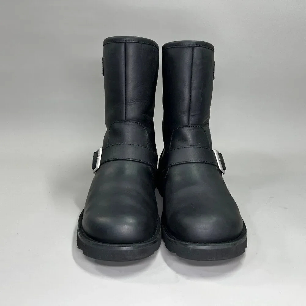 UGG Gallatin Boots Mens Size 8 Black Leather Buckle Motorcycle Moto Biker Winter